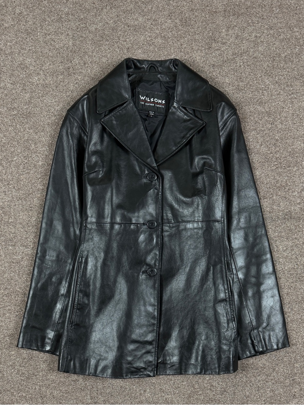 Vintage Wilsons‎ Black Leather Button Up Collared Jacket Women’s Large 90s Y2K